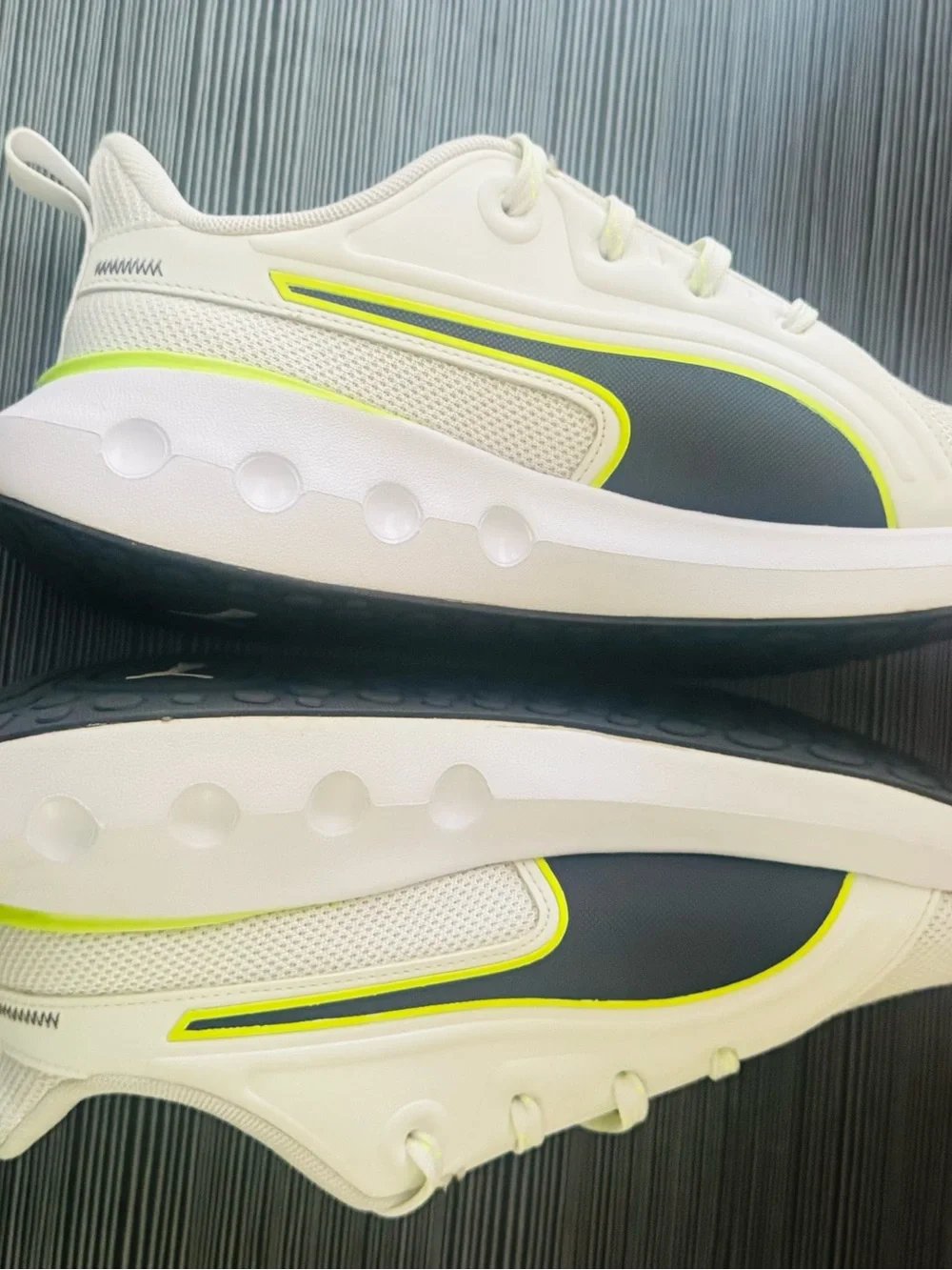 Puma Off-White Athletic Sneakers with Lime Highlights